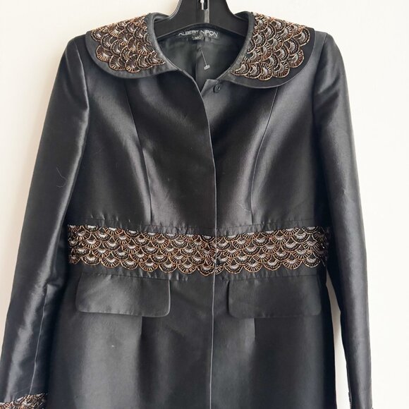 Albert Nipon Wool Silk Blend Beaded Detail Knee Lenght Evening Jacket 4 - Picture 2 of 8